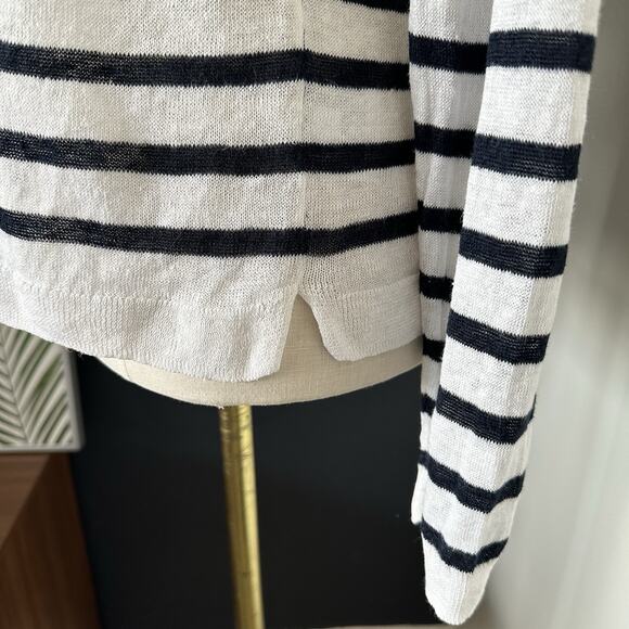 Uniqlo Linen Long Sleeve Pullover Stripe Nautical Preppy - Picture 5 of 9